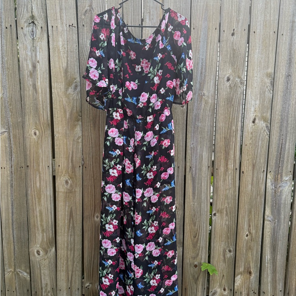 Romeo & Juliet Couture Black Floral Maxi Dress w Built in Shorts